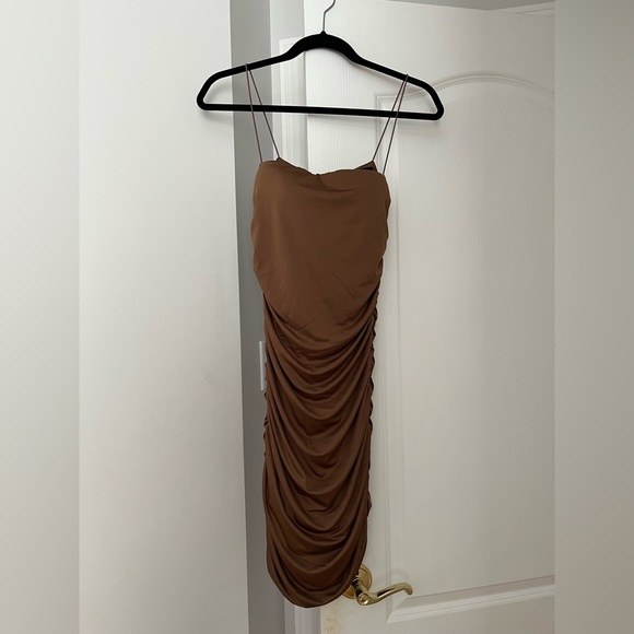 Urban Planet Ruched Bungee Strap Mini Dress (Brown) - Picture 2 of 5